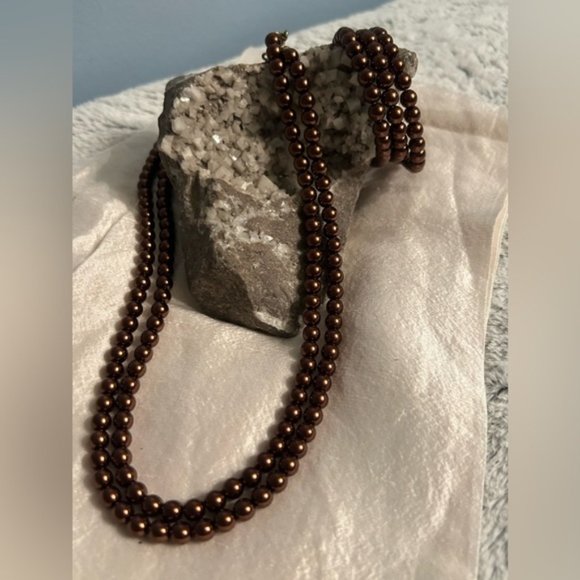 Vintage Multi Strand Dark Bronze Coloured Set Necklace and Bracelet - Picture 2 of 10